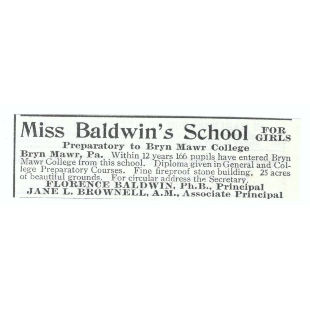 Miss Baldwin's Bryn Mawr College Prep School Florence Baldwin 1903 Ad AF7-SS2